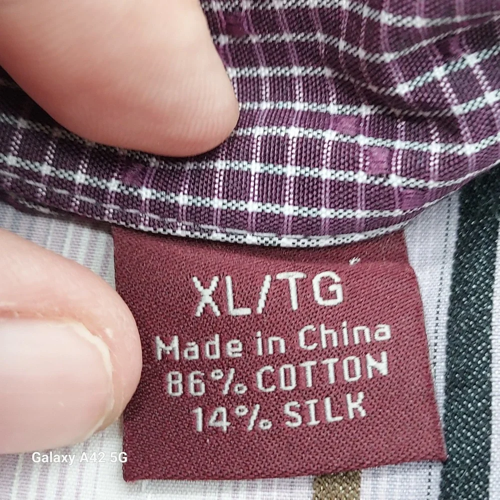 Tommy Bahama‎ XL Cotton Silk Striped Button Down Shirt - Purple Brown - Picture 4 of 9